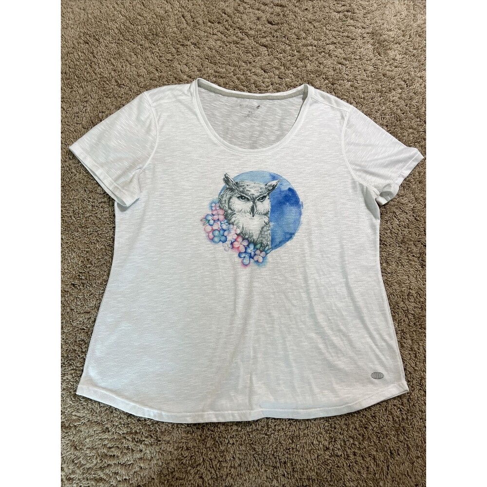 Reel Legends Womens T Shirt Owl Print Cotton Blend Sz XL